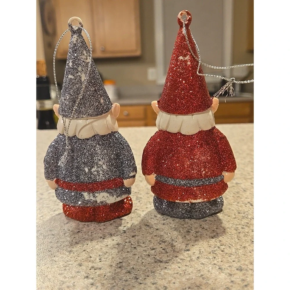 Midwest C B K Snow Globe Santa Lighted Glitter & 2 GNOME Elf Ornaments‎ Trd Gray